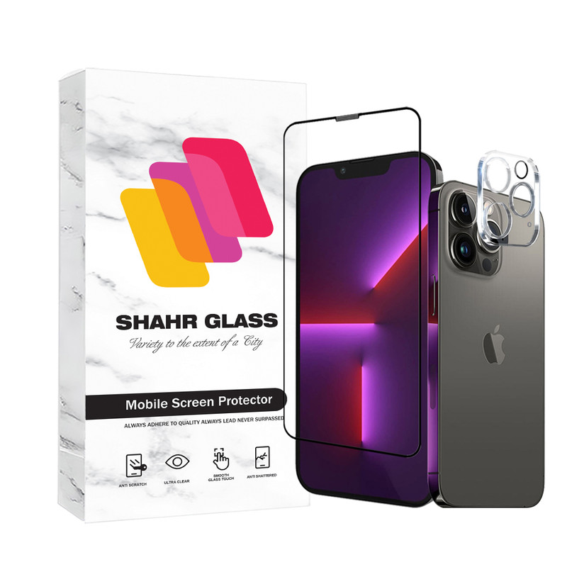 محافظ صفحه نمایش شهر گلس مدل MFUL3DSH مناسب برای گوشی موبایل اپل iPhone 13 Pro به همراه محافظ لنز دوربین