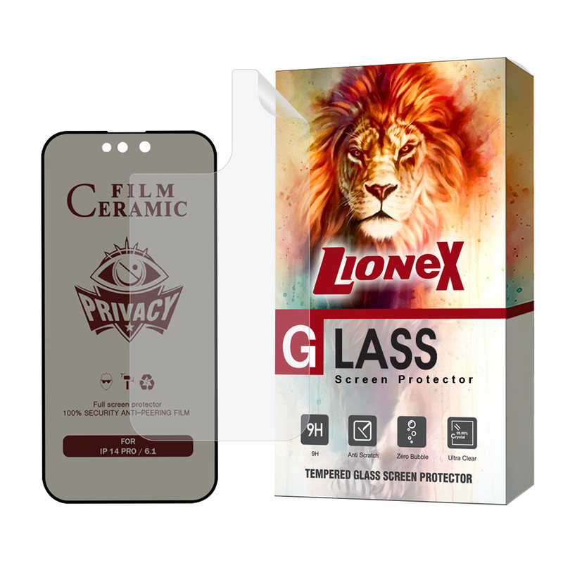 محافظ صفحه نمایش سرامیکی حریم شخصی لایونکس مدل CERPRIVNANOL مناسب برای گوشی موبایل اپل iPhone 14 Pro به همراه محافظ پشت گوشی