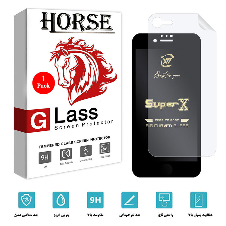 محافظ صفحه نمایش هورس مدل 2SXN مناسب برای گوشی موبایل اپل iPhone 8 به همراه محافظ پشت گوشی