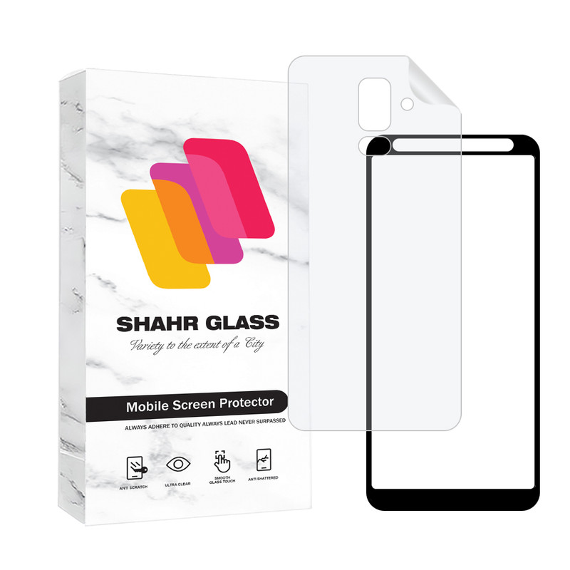 محافظ صفحه نمایش شهر گلس مدل FUNABKSH مناسب برای گوشی موبایل سامسونگ Galaxy J8 به همراه محافظ پشت گوشی