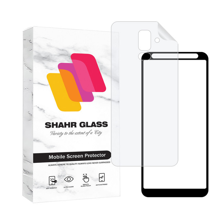 محافظ صفحه نمایش شهر گلس مدل FUNABKSH مناسب برای گوشی موبایل سامسونگ Galaxy J8 به همراه محافظ پشت گوشی