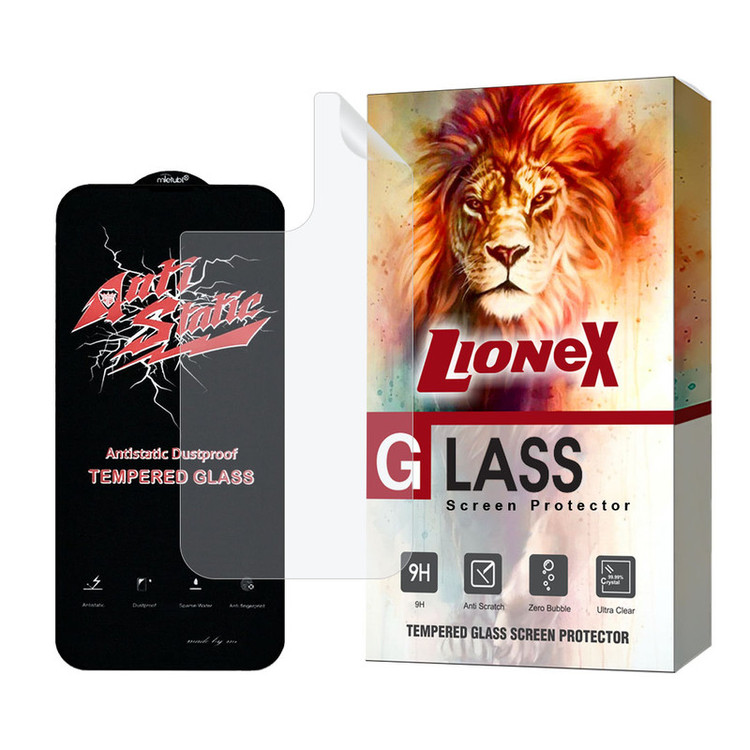 محافظ صفحه نمایش آنتی استاتیک لایونکس مدل ANTNABKLI مناسب برای گوشی موبایل اپل iPhone 13 Pro Max به همراه محافظ پشت گوشی