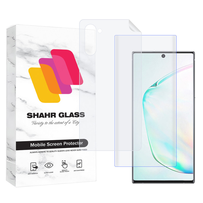 محافظ صفحه نمایش یووی شهر گلس مدل UVNANOMTBSH مناسب برای گوشی موبایل سامسونگ Galaxy Note 10 4G / Galaxy Note 10 5G به همراه محافظ پشت گوشی هیدروژل