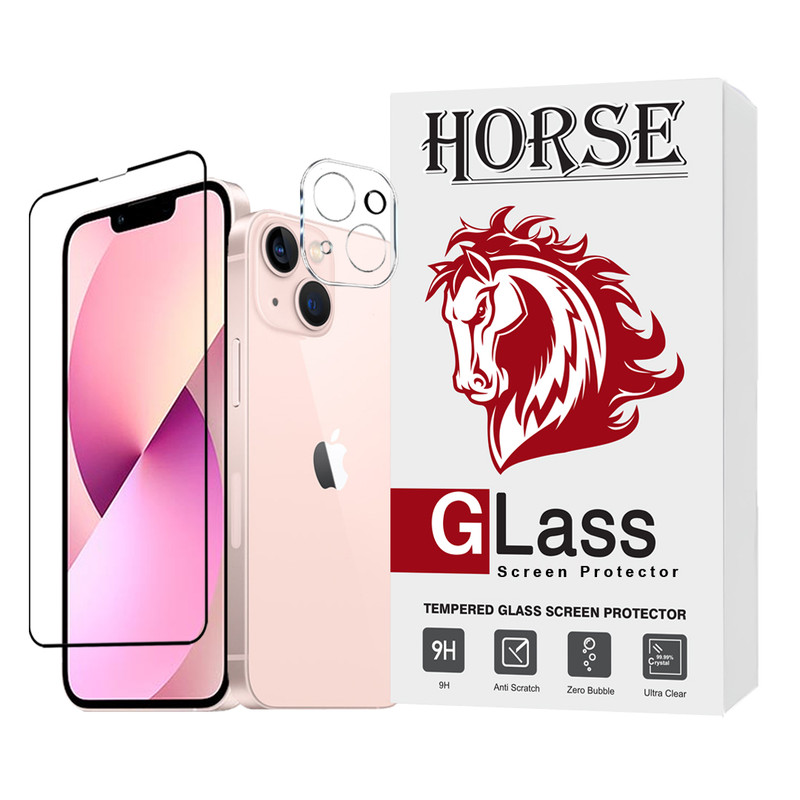 محافظ صفحه نمایش هورس مدل MFUL3DHO مناسب برای گوشی موبایل اپل iPhone 13 mini به همراه محافظ لنز دوربین