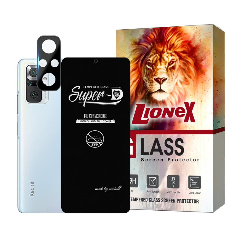 محافظ صفحه نمایش لایونکس مدل SUPLNFULI مناسب برای گوشی موبایل شیائومی Redmi Note 10 Pro / Redmi Note 10 Pro India / Redmi Note 10 Pro Max به همراه محافظ لنز گوشی