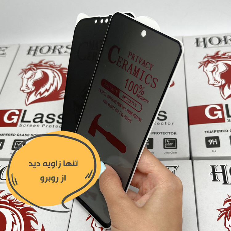 محافظ صفحه نمایش سرامیکی حریم شخصی هورس مدل CERPRIVNANOH مناسب برای گوشی موبایل اپل iPhone 14 Pro به همراه محافظ پشت گوشی