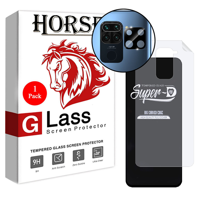 محافظ صفحه نمایش هورس مدل 3SNF-Glass مناسب برای گوشی موبایل شیائومی Redmi Note 9 به همراه محافظ پشت گوشی و محافظ لنز دوربین