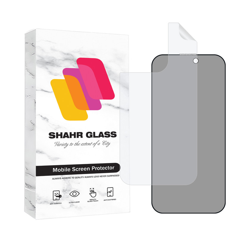 محافظ صفحه نمایش حریم شخصی شهر گلس مدل FULLPRIVNANOSH مناسب برای گوشی موبایل اپل iPhone 15 Pro به همراه محافظ پشت گوشی