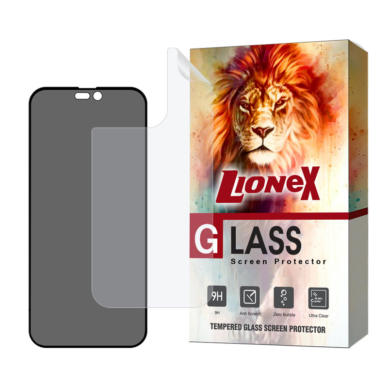 محافظ صفحه نمایش حریم شخصی لایونکس مدل FULLPRIVNANOL مناسب برای گوشی موبایل اپل iPhone 14 Pro Max به همراه محافظ پشت گوشی