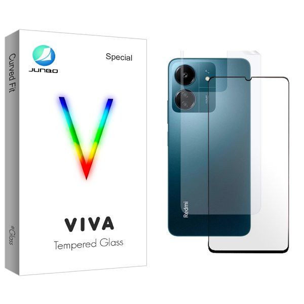 محافظ صفحه نمایش شیشه ای جانبو مدل Viva مناسب برای گوشی موبایل شیائومی Redmi 13C به همراه محافظ پشت گوشی