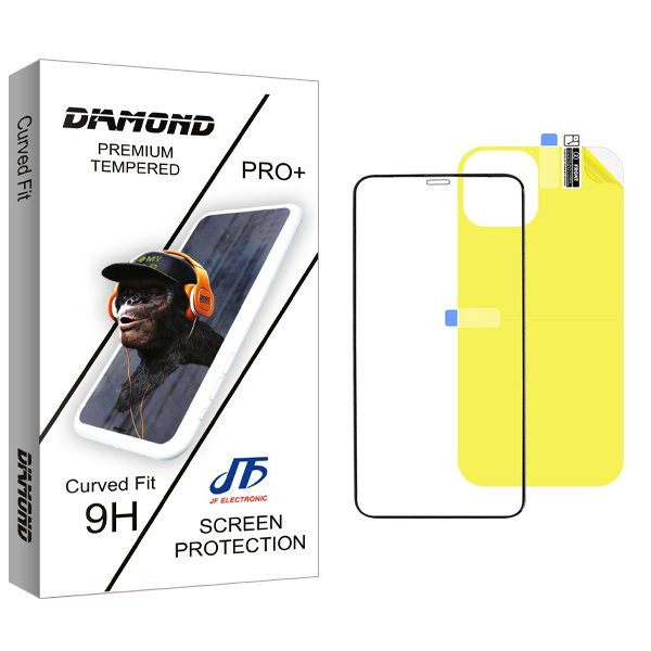 محافظ صفحه نمایش شیشه ای جی اف مدل Diamond مناسب برای گوشی موبایل اپل iPhone 11 Pro Max به همراه محافظ پشت گوشی