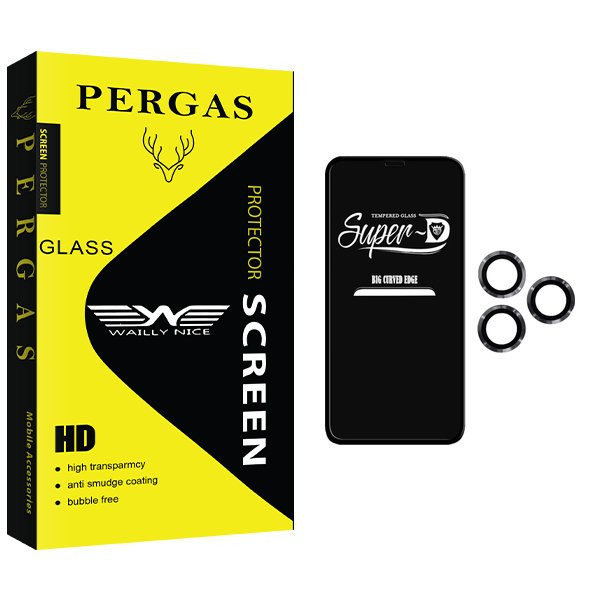 محافظ صفحه نمایش وایلی نایس مدل Pergas SuperD مناسب برای گوشی موبایل اپل iPhone 12 Pro  به همراه محافظ لنز گوشی