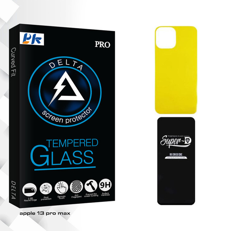محافظ صفحه نمایش پی کی مدل Delta Super-D مناسب برای گوشی موبایل اپل iPhone 13 pro max به همراه محافظ پشت گوشی