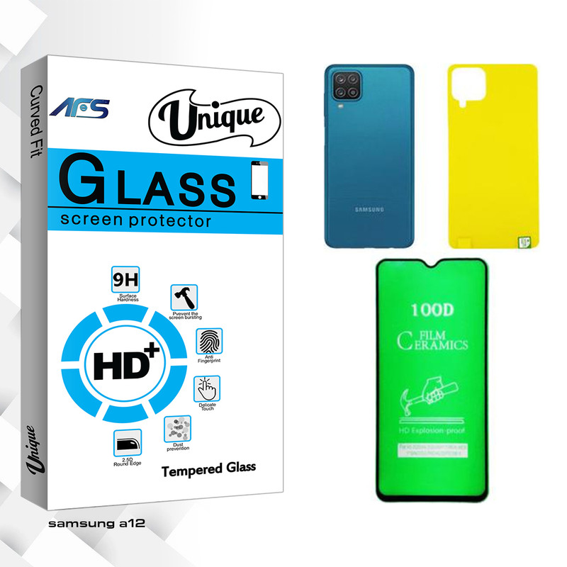 محافظ صفحه نمایش سرامیکی ای اف اس مدل Unique مناسب برای گوشی موبایل سامسونگ Galaxy A12 به همراه محافظ پشت گوشی