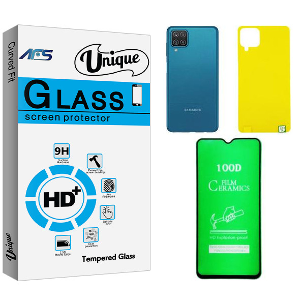 محافظ صفحه نمایش سرامیکی ای اف اس مدل Unique مناسب برای گوشی موبایل سامسونگ Galaxy A12 به همراه محافظ پشت گوشی