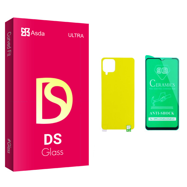 محافظ صفحه نمایش سرامیکی آسدا مدل DS glass مناسب برای گوشی موبایل سامسونگ Galaxy A12 به همراه محافظ پشت گوشی