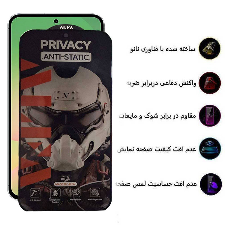 محافظ صفحه نمایش حریم شخصی اپیکوی مدل Alpha مناسب برای گوشی موبایل سامسونگ Galaxy A55/A35/M35