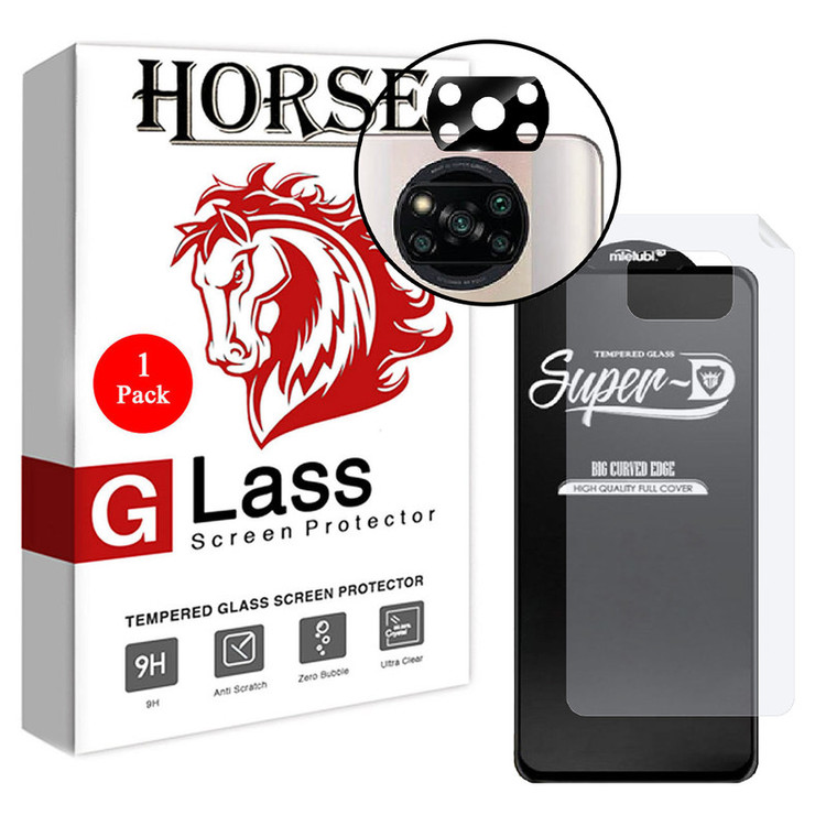 محافظ صفحه نمایش هورس مدل 3SNF-Glass مناسب برای گوشی موبایل شیائومی Poco X3 Pro به همراه محافظ پشت گوشی و محافظ لنز دوربین