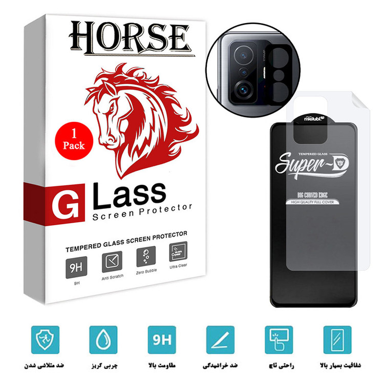 محافظ صفحه نمایش هورس مدل 3SNF-Glass مناسب برای گوشی موبایل شیائومی 11T Pro به همراه محافظ پشت گوشی و محافظ لنز دوربین