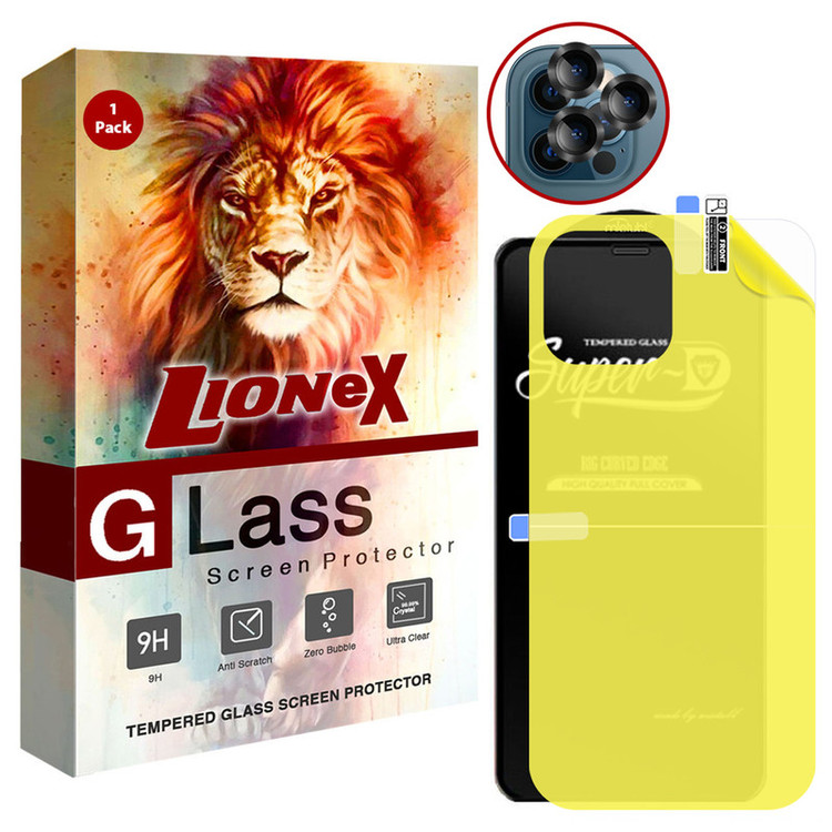 محافظ صفحه نمایش لایونکس مدل 2SNR مناسب برای گوشی موبایل اپل iPhone 12 Pro Max به همراه محافظ پشت گوشی و محافظ لنز دوربین