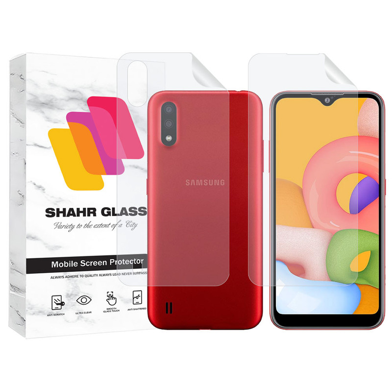 محافظ صفحه نمایش شهر گلس مدل MTNANFBSH مناسب برای گوشی موبایل شیائومی Galaxy A01 به همراه محافظ پشت گوشی