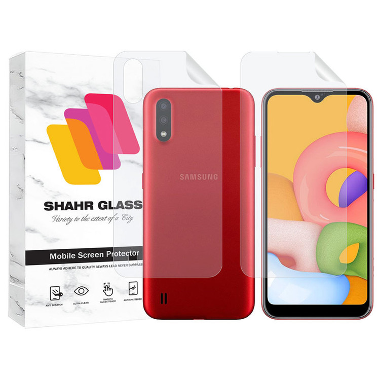 محافظ صفحه نمایش شهر گلس مدل MTNANFBSH مناسب برای گوشی موبایل شیائومی Galaxy A01 به همراه محافظ پشت گوشی