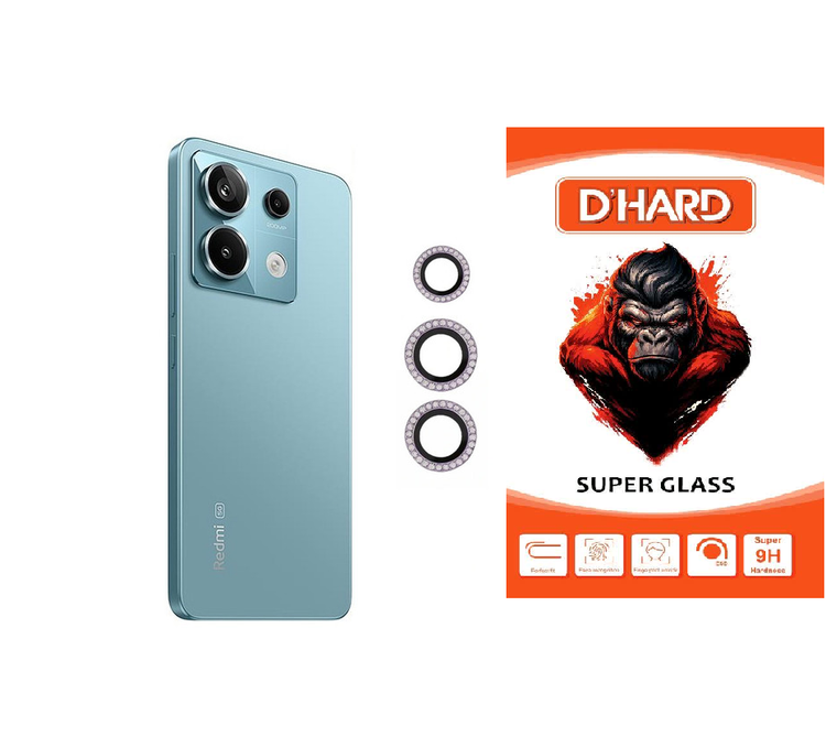 محافظ لنز دوربین D`HARD مدل نگین دار مناسب برای گوشی موبایل شیائومی Redmi Note 13 Pro 5G دارای دو محافظ برای لنز