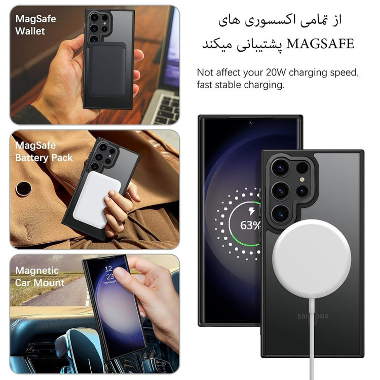 کاور بادی قاب مدل مگ سیف مات طرح Magsafe مناسب برای گوشی موبایل سامسونگ Galaxy S25 Ultra