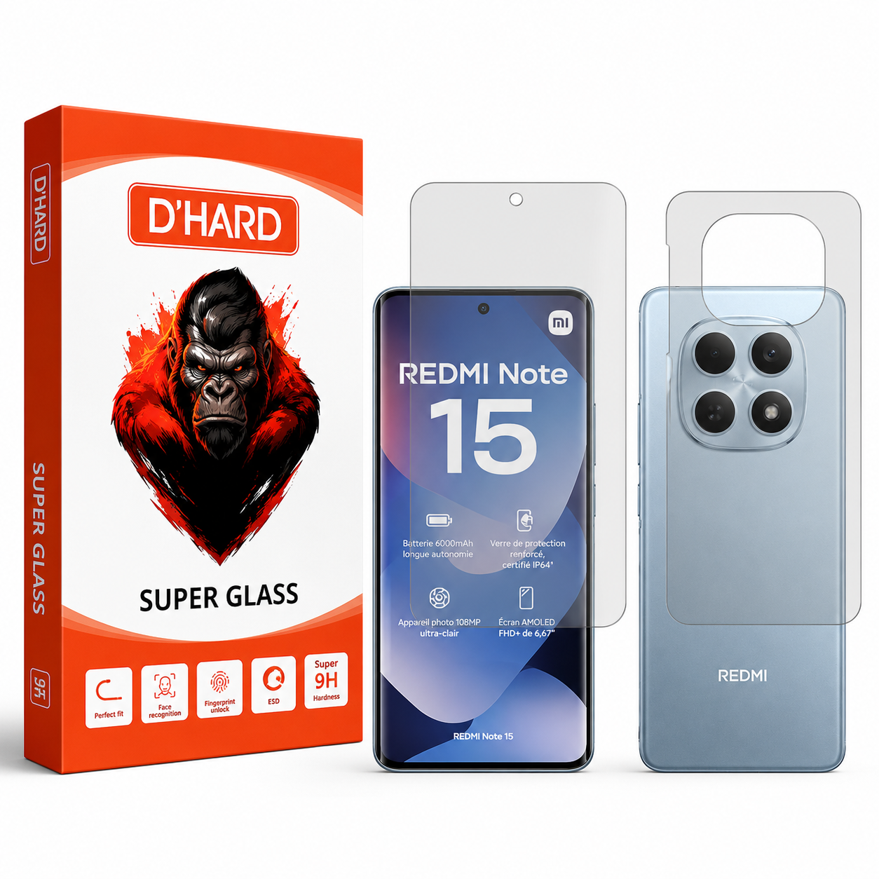 محافظ صفحه نمایش مات گلس D'HARD مدل Resistant مناسب برای گوشی موبایل شیائومی Redmi Note 15 4G به همراه محافظ پشت گوشی موبایل